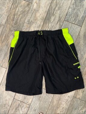 Speedo Black Swim Shorts with Neon Yellow Accents